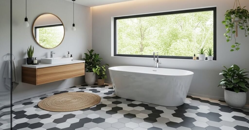 Hexagon Floor Tiles In the Bathroom